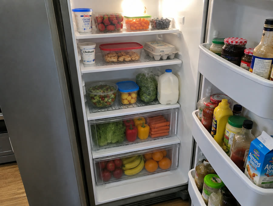 Refrigerator after cleaning — organized and wiped down